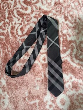 Burberry Black and Gray Plaid Silk Tie